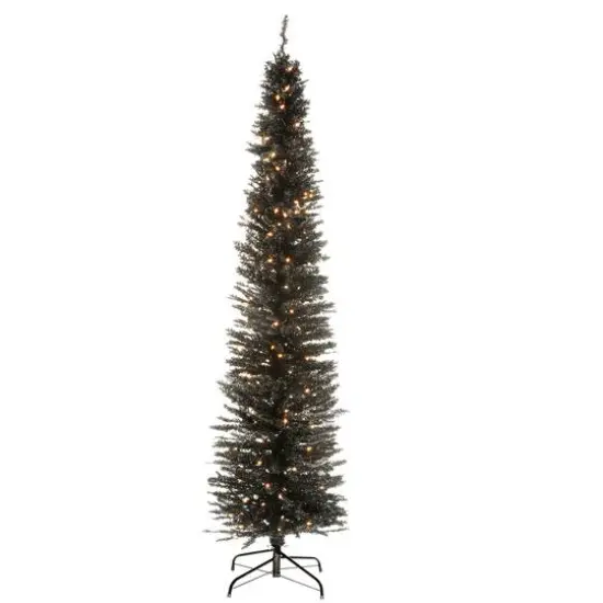 7ft. Pre-Lit Black Tinsel Artificial Christmas Tree {1}