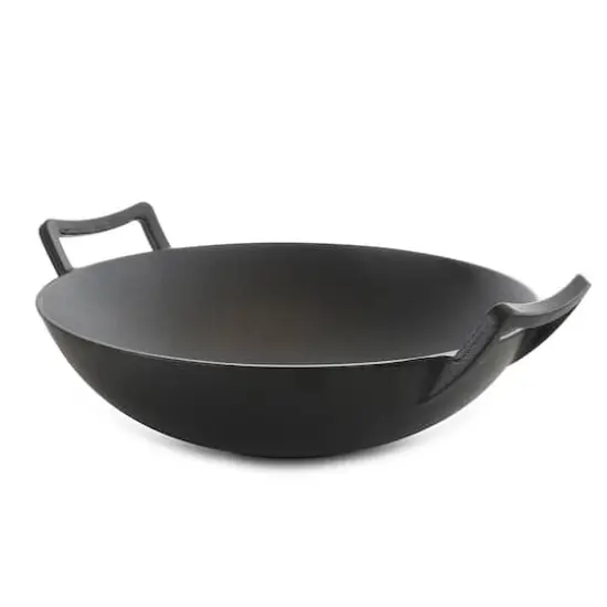 General Store Addlestone 14" Heavy Duty Cast Iron Wok with Wood Lid {6}