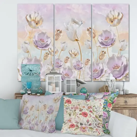 Designart - Blossoming Flowers In Pastel Tones - Traditional Canvas Wall Art Print {3}