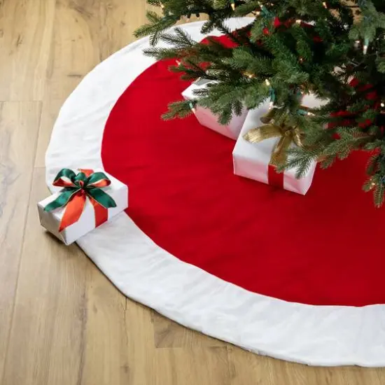 5ft. Red & White Velvet Christmas Tree Skirt {4}