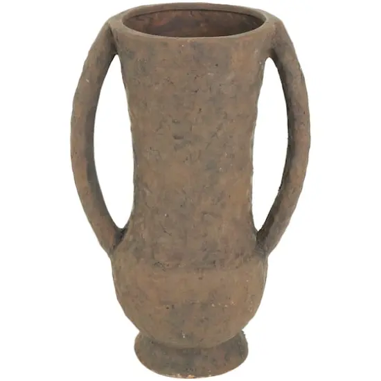 15" Dark Brown Ceramic Handmade Textured Amphora Vase with Two Long Handles {8}