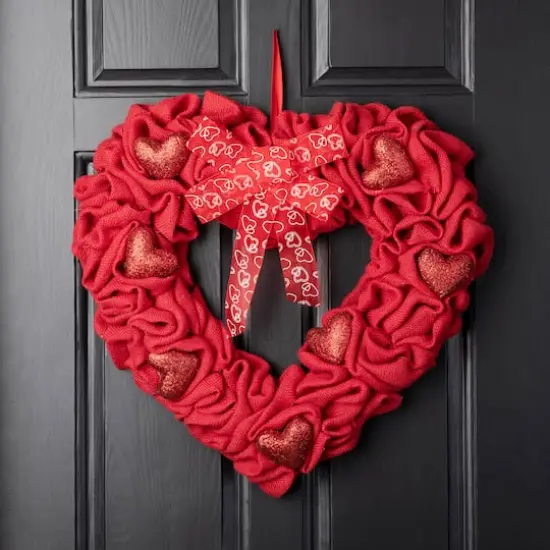 Glitzhome&reg; 19.25" Fabric Valentine's Heart Wreath {4}