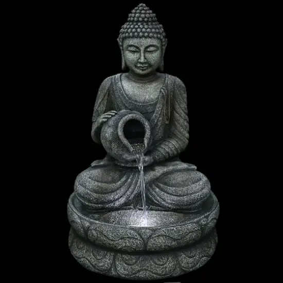 32" Buddha in Sukhasana Pose Outdoor Garden Water Fountain {4}