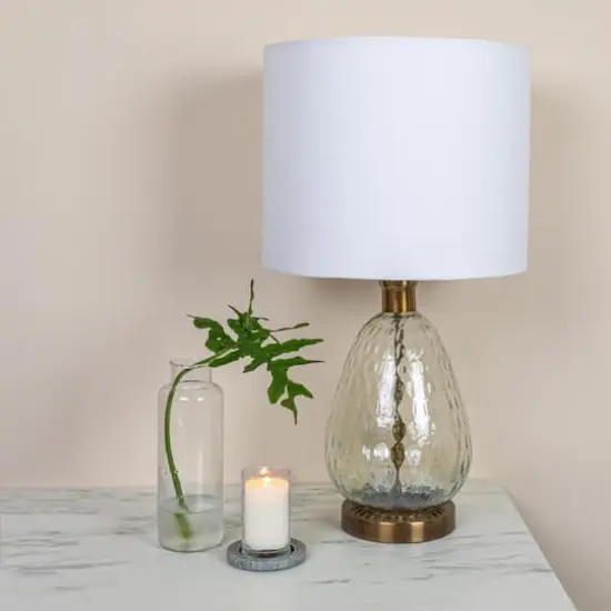 Hello Honey&reg; 2ft. Textured Glass Base Table Lamp with White Cotton Drum Shade {3}