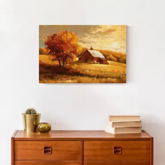 Golden Hour Fall Farmhouse 18" x 12' Canvas Wall Art {5}