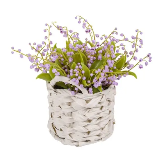 11" Lily-Of-The-Valley Flowers In White Basket Mauve {1}