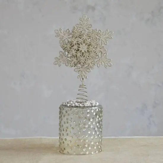 Hello Honey&reg; 13" Champagne Plastic & Metal Snowflake Tree Topper with Glitter {3}