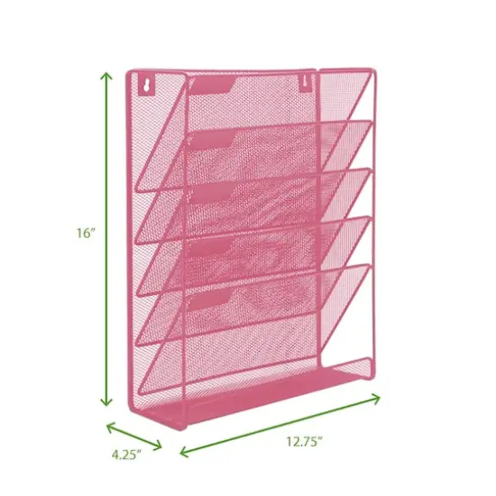 Mind Reader 6 Compartment Vertical Hanging Wall File & Chart Organizer Pink {5}