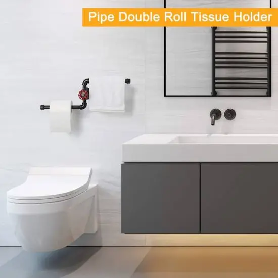 Black Heavy Duty Iron Pipe Toilet Paper Roll Holder {7}