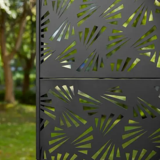 Glitzhome&reg; 6ft. Black Galvanized Steel Irregular Geometric Pattern Privacy Screen Fence Panel & Room Divider {8}
