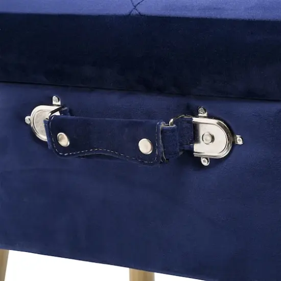 Glitzhome&reg; Velvet Upholstered Storage Stool Navy Blue {7}