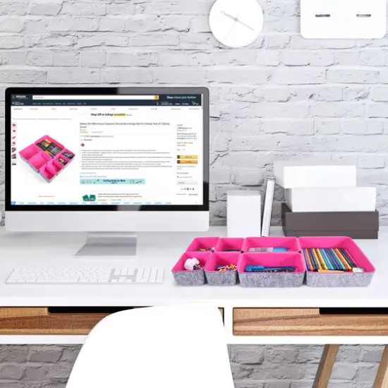 Welaxy Felt 7 Piece Drawer Organizer Tray Set Hot Pink {7}