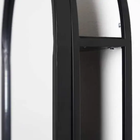 Black Metal Framed Oval Vanity Wall Mirror with Shelves - 15" x 30" {5}