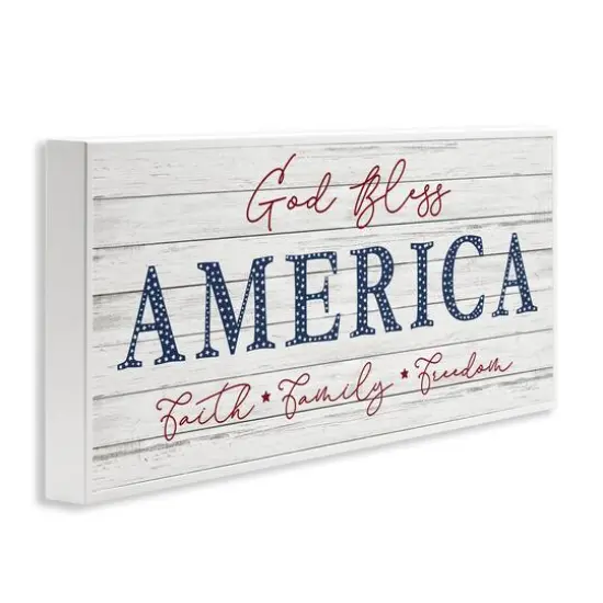Stupell Industries God Bless America Faith Family Freedom Hanging Sign Framed Giclee Art White {4}
