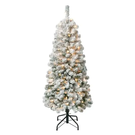 4.5ft. Pre-Lit Acacia Medium Flocked Artificial Christmas Tree, Clear Lights {1}