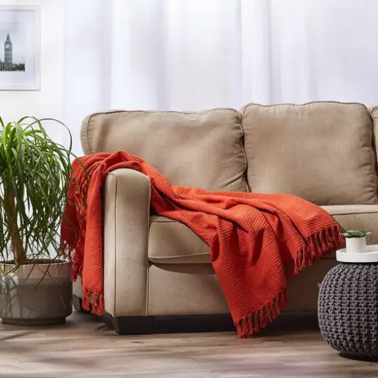 DII&reg; Vintage Red Solid Ribbed Throw {8}