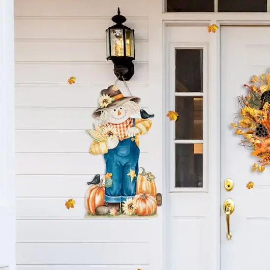 Glitzhome&reg; 2.5ft. Fall Wooden Painted Scarecrow Porch D&eacute;cor {3}
