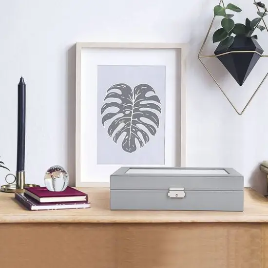 NEX&trade; 12" 8-Slot Gray Lockable Artificial Leather Watch Case Organizer {6}