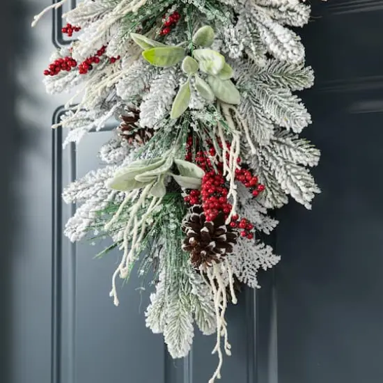 Glitzhome&reg; 28"Christmas Flocked Pinecone & Berry Teardrop {5}