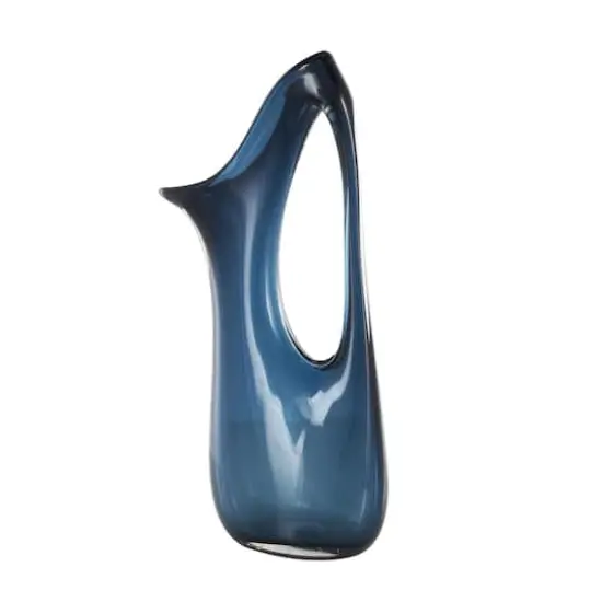 Blue Abstract Glass Vase with Cutout Handle & Elongated Opening Dark Blue {8}