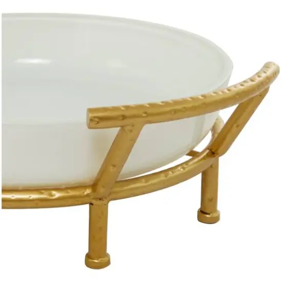 CosmoLiving by Cosmopolitan 19" White Glass Kitchen Serving Bowl with Gold Metal Stand {7}