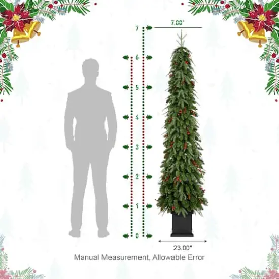 Glitzhome&reg; 7ft Pre-lit Green Artificial Christmas Porch Tree, Warm White Lights {9}