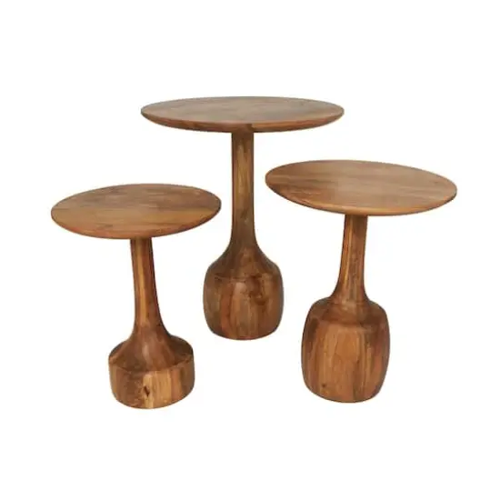 Brown Mango Wood Handmade Accent Table with Elevated Bases Set {1}