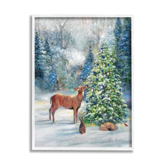 Stupell Industries Winter Woodland Animals Tree Framed Giclee Art White {1}