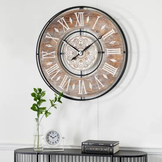 Brown Farmhouse Wood Wall Clock, 34" x 34" {10}