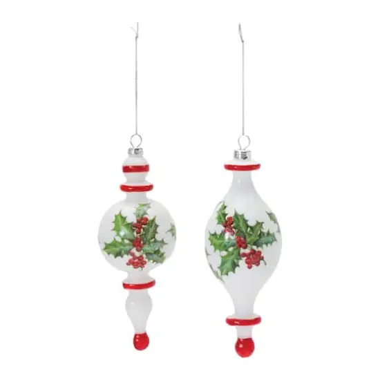 6ct. Holly Glass Finial Drop Ornament Set {4}