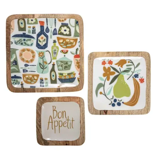 Hello Honey&reg; Bon Apetit Enameled Mango Wood Tray Set {1}