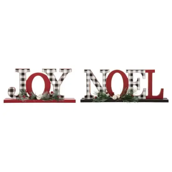Glitzhome&reg; Christmas Plaid Joy & Noel Table D&eacute;cor Set {1}