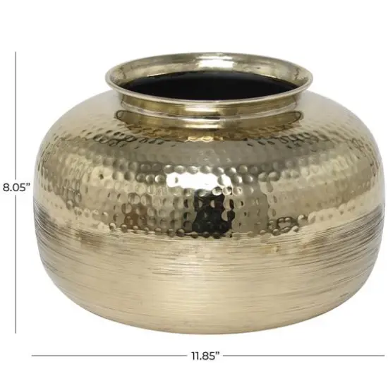 8" Gold Aluminum Brushed Vase with Hammered Top {6}