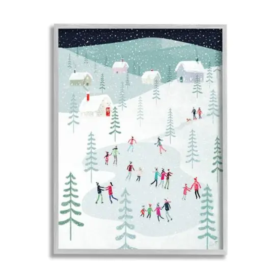 Stupell Industries Ice Skating Families Snowfall Framed Giclee Art Gray {1}