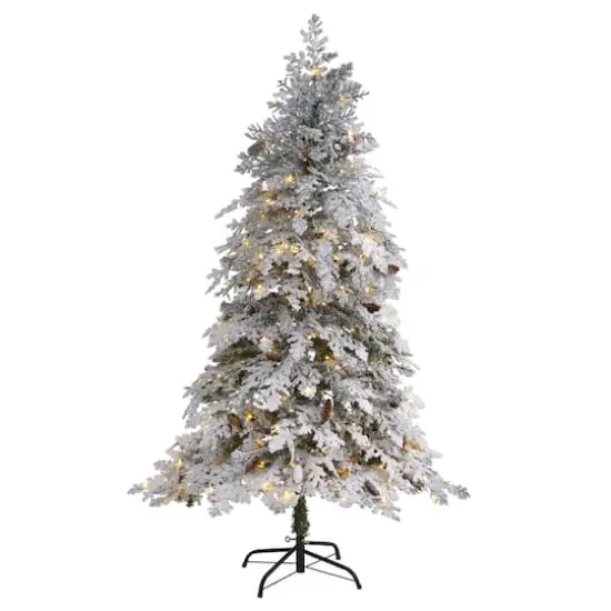 6ft. Pre-Lit Flocked Montana Down Swept Spruce Artificial Christmas Tree with Clear LED Lights {1}