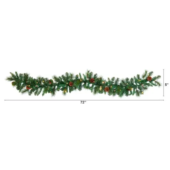 6ft. Pre-Lit Clear LED Mixed Pine & Pinecone Artificial Garland {3}