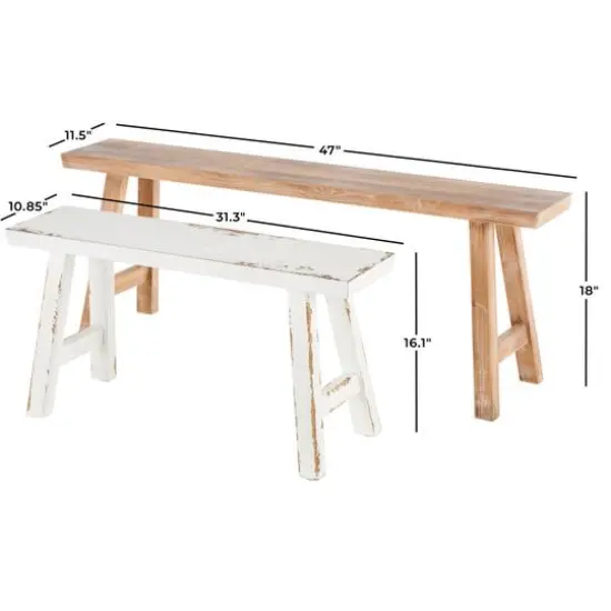 Wood Slim Distressed Bench Set {9}