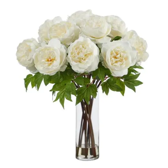 22" Artificial Peony Arrangement with Cylinder Glass Vase {1}
