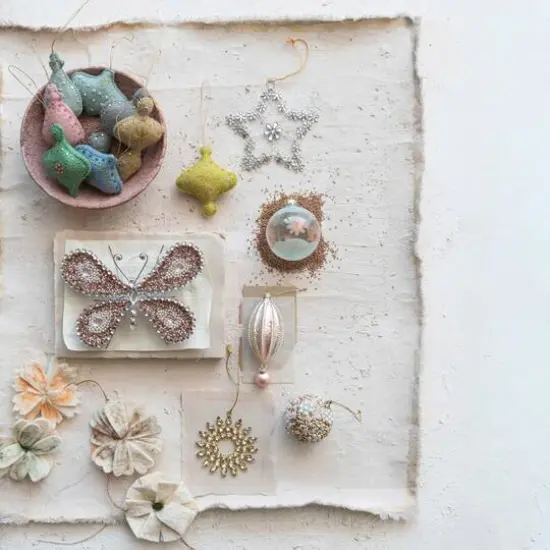 Hello Honey&reg; 8" Silver, Pink & Cream Metal Butterfly Ornament with Sequins, Jewels & Beads {3}