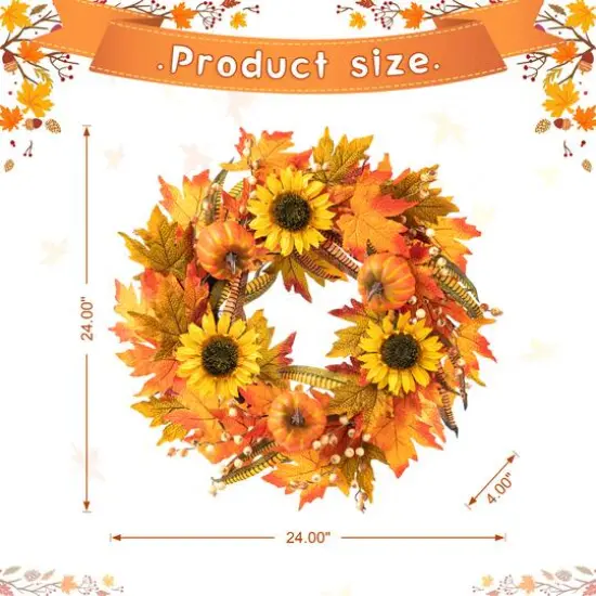 Glitzhome&reg; 24" Fall Sunflower Pumpkin Leaf Wreath {9}