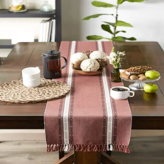DII&reg; 72" Dobby Striped Fringe Ribbed Table Runner Dobby Clay {8}