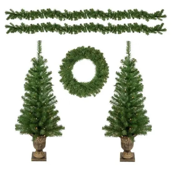 5-Piece Pre-Lit Wolcott Spruce Artificial Christmas Entryway Set, Clear Lights {1}