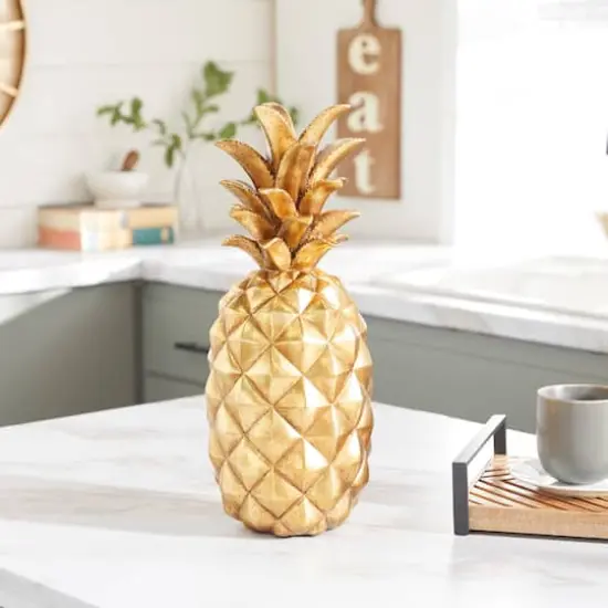 Gold Polystone Traditional Decorative Pineapple , 18" x 7" x 7" {9}