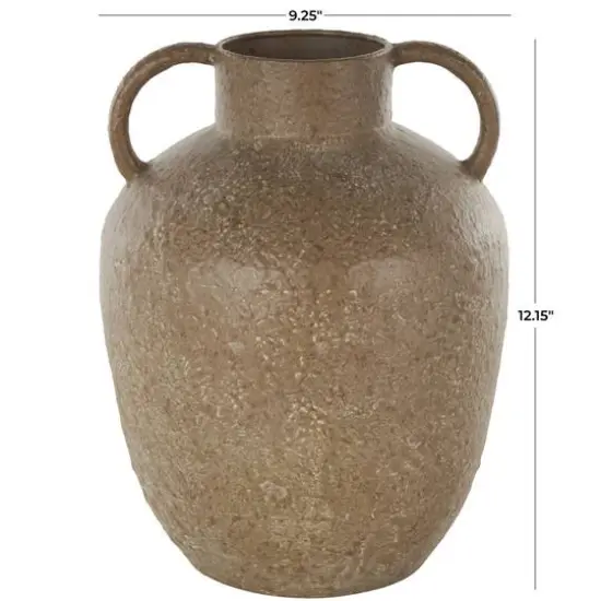 12" Brown Antique Inspired Metal Vase with Handles {8}