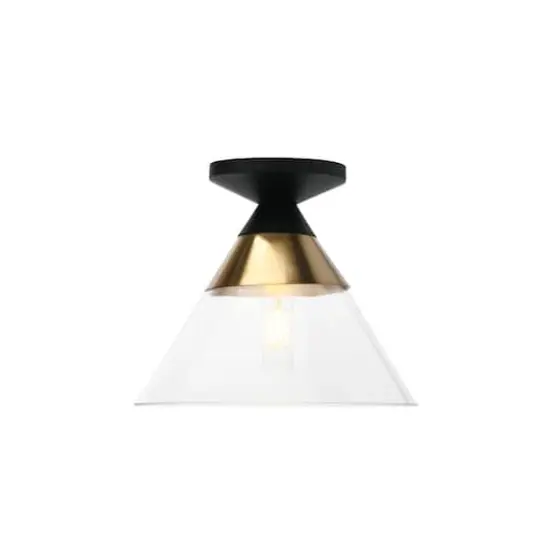 Hello Honey&reg; Robert Stevenson Lighting Theo Metal & Conical Glass Flush Mount Ceiling Light Matte Black/Brushed Brass {1}