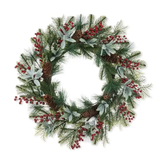 Glitzhome&reg; 24" Christmas Pinecone, Leaf & Berry Wreath {1}