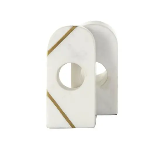 6" White Marble Geometric Curved Pyramid Decorative Bookends {9}