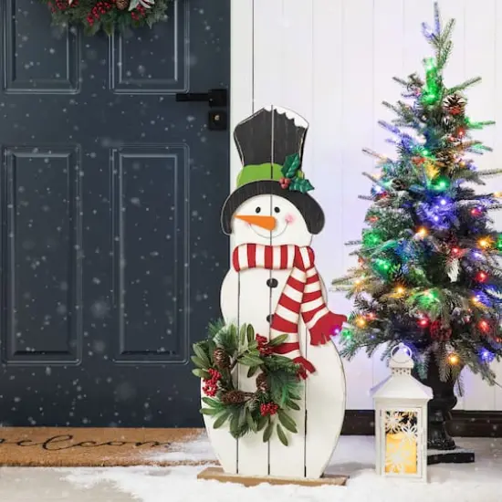 Glitzhome® 36" Christmas Snowman with Floral Wreath Porch Décor {3}