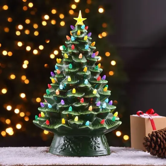 18" Green Lit Nostalgic Christmas Tree {5}