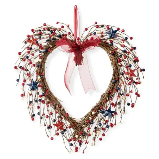 Glitzhome&reg; 17" Patriotic American Berry Heart Wreath {1}